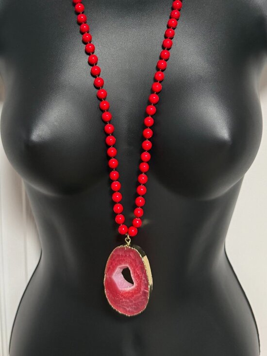 Karma And Luck Jewelry - Karma and Luck Long Red Agate Druzy Necklace